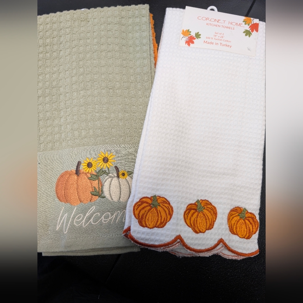 🧡Pumpkin Embroidered Kitchen Towel Set
